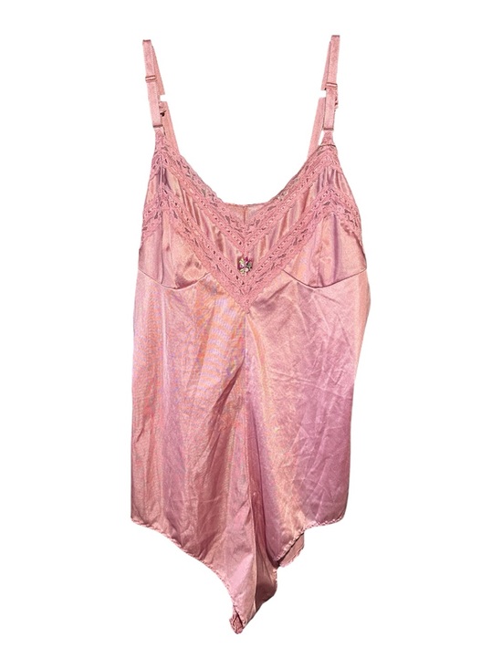 Vintage Other - Vintage Pink Teddy Lace Trim Body Suit One Piece Tank Top Large